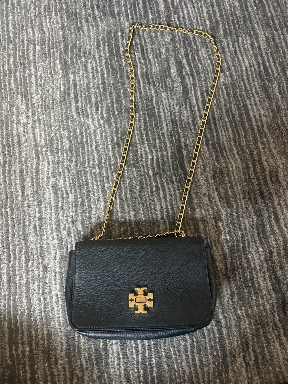 Tory Burch Black Pebbled Leather Crossbody with Gold Logo